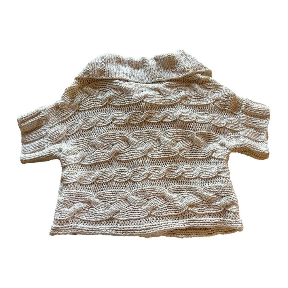 Chunky Cable Knit‎ Sweater Cardigan Hygge Short Sleeve Cream Cozy Cottagecore